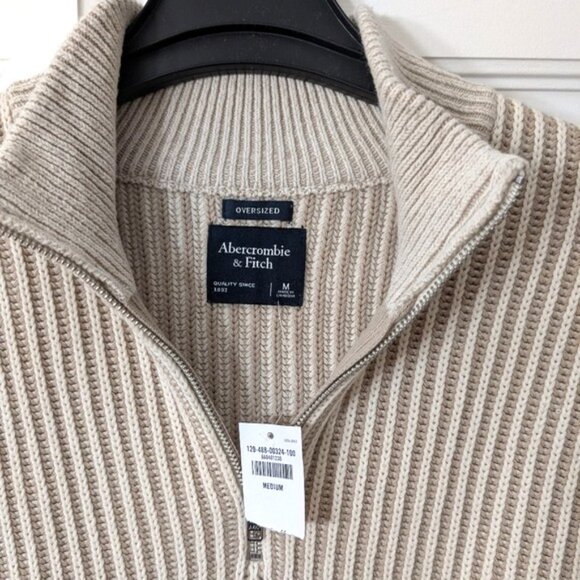 Abercrombie & Fitch Oversized Half Zip Stripe Stitch Knit Jumper In Cream - Picture 2 of 6